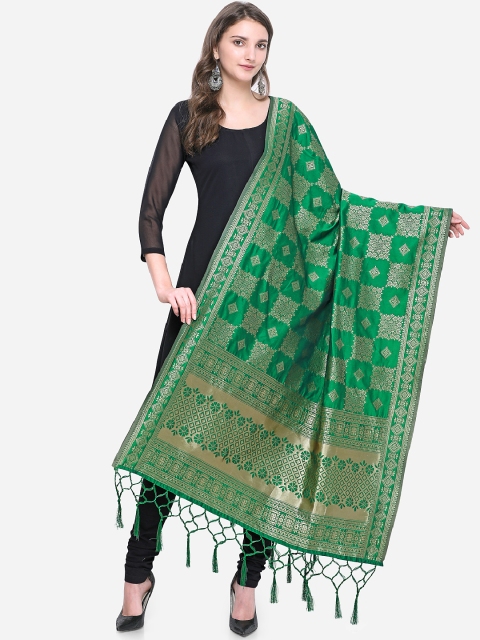 

Satrani Green Woven Design Banarasi Jacquard Dupatta