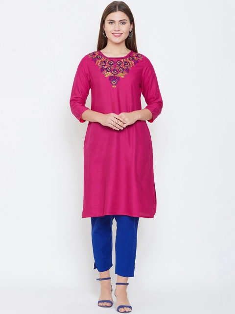 

rangeelo rajasthan Women Pink Embroidered Straight Kurta