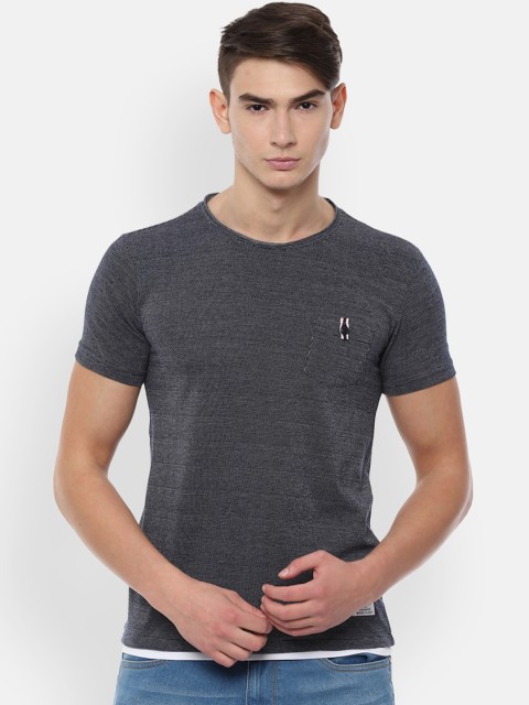 

People Men Navy Blue Printed Round Neck T-shirt