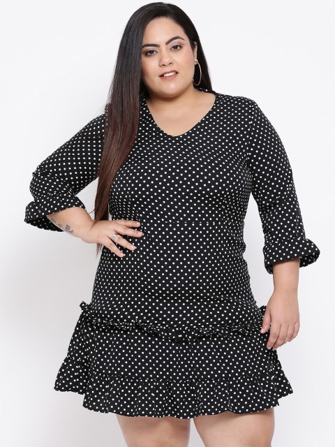 

Oxolloxo Women Black & White Polka Dots Printed Fit and Flare Dress