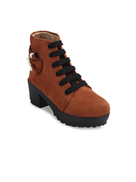 

ZAPATOZ Women Tan Brown Solid Heeled Boots