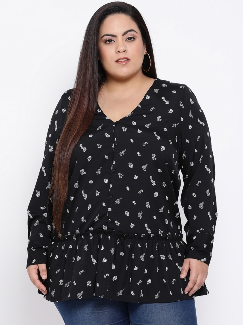 

Oxolloxo Women Black Conversational Printed Shirt Style Top