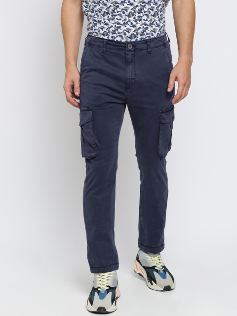 

Breakbounce Men Navy Blue Slim Fit Solid Cargos
