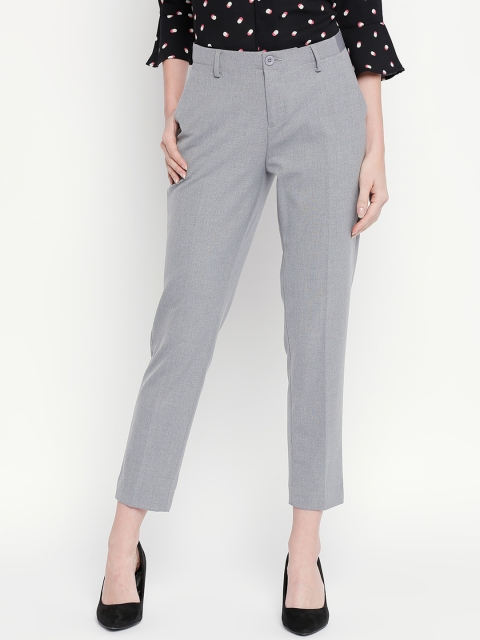 

Annabelle by Pantaloons Women Grey Slim Fit Solid Cropped Formal Trousers