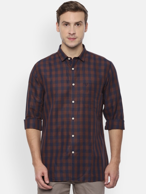

Allen Solly Men Navy Blue & Maroon Slim Fit Checked Casual Shirt