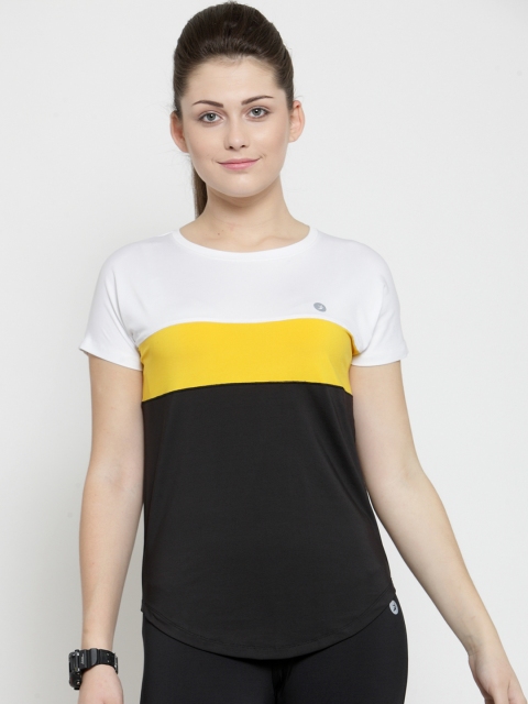 

BUKKUM Women Black Colourblocked Round Neck T-shirt