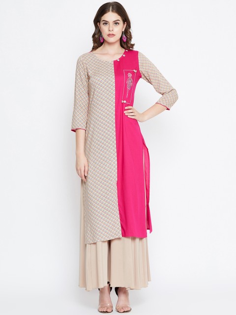 

rangeelo rajasthan Women Pink & Beige Checked Straight Kurta