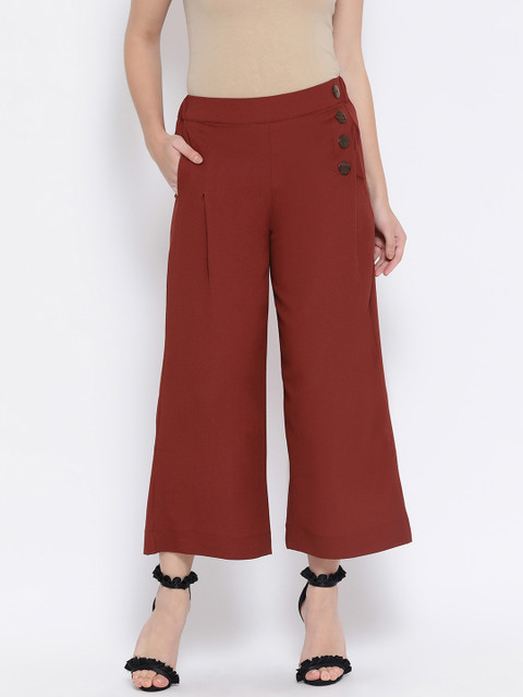 

Oxolloxo Women Rust Red Regular Fit Solid Culottes