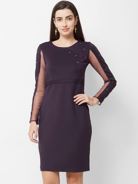 

Soie Women Embellished Violet Sheath Dress