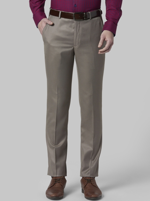

Park Avenue Men Tan Brown Slim Fit Self Design Formal Trousers