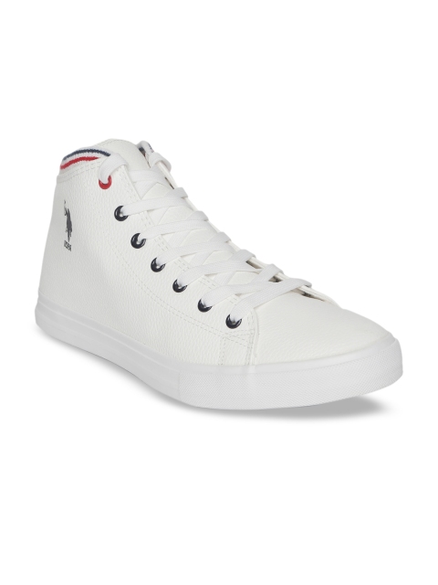 U.S. Polo Assn. Men White Solid Isaac Mid-Top Sneakers