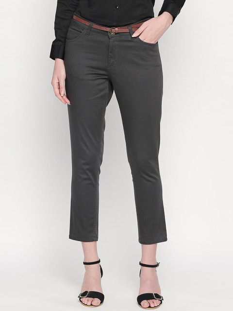

Annabelle by Pantaloons Women Grey Slim Fit Solid Cropped Formal Trousers
