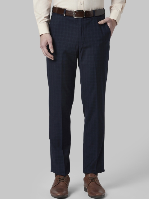 

Park Avenue Men Blue Regular Fit Checked Formal Trousers