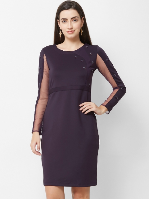 

Soie Women Embellished Violet Sheath Dress