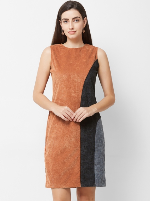 

Soie Women Colourblocked Brown & Black Sheath Dress