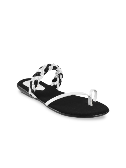 

WALKWAY Women White & Black Textured One Toe Flats