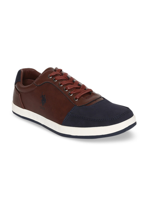 

U.S. Polo Assn. Men Navy Blue & Brown Colourblocked Sneakers