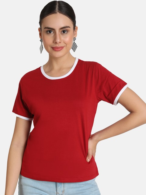 

VividArtsy Women Maroon Solid Round Neck T-shirt