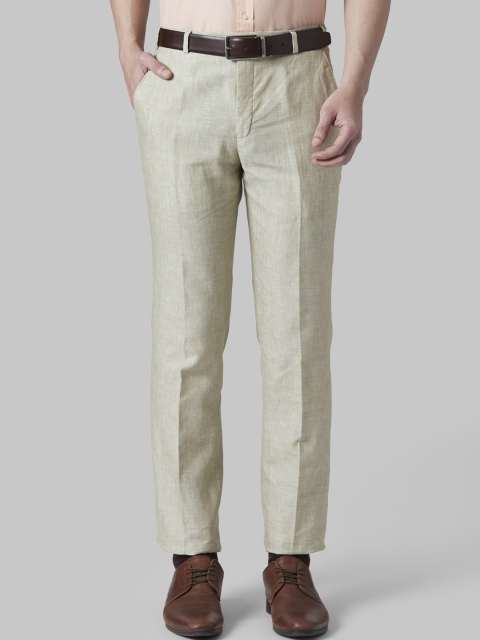 

Park Avenue Men Cream-Coloured Slim Fit Self Design Formal Trousers