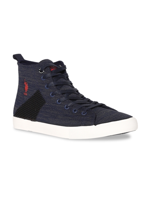 

U.S. Polo Assn. Men Navy Blue Colourblocked Textile Mid-Top Sneakers