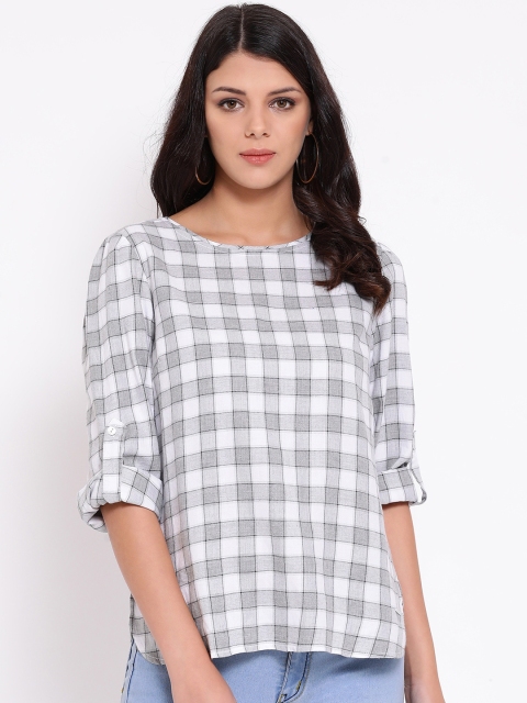 

Oxolloxo Women Grey Checked Pure Cotton Top