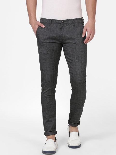 

NO NEXT Men Black Smart Slim Fit Checked Regular Trousers