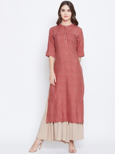 

rangeelo rajasthan Women Red Checked Straight Kurta