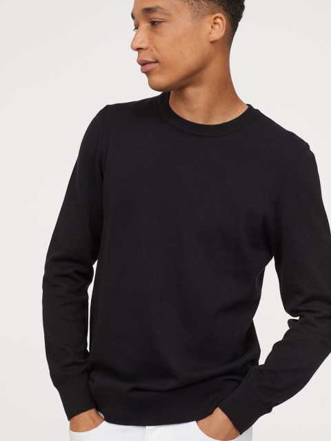 

H&M Men Black Solid Fine-knit Jumper