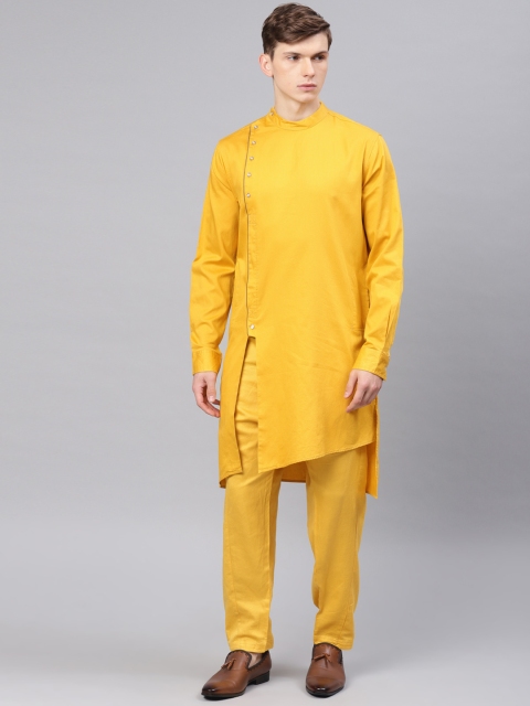 

Freehand Men Mustard Yellow Solid Straight Kurta