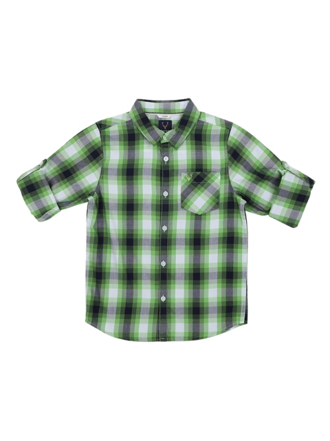 

Allen Solly Junior Boys Green & Black Regular Fit Checked Casual Shirt