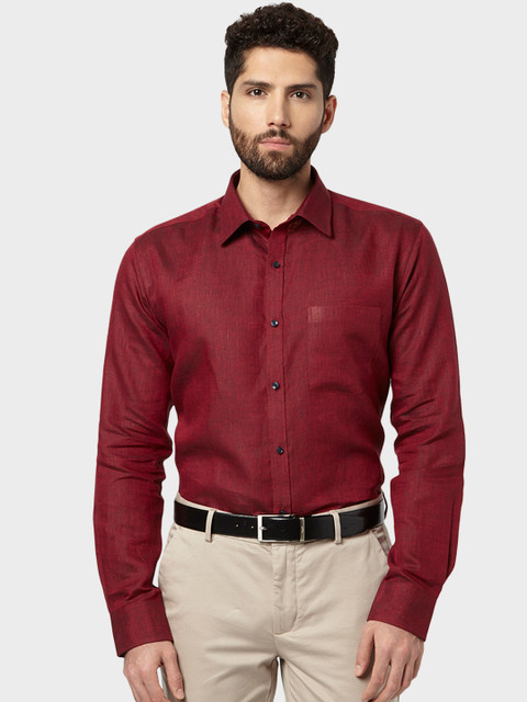 

Park Avenue Men Red Linen Slim Fit Self Design Formal Shirt