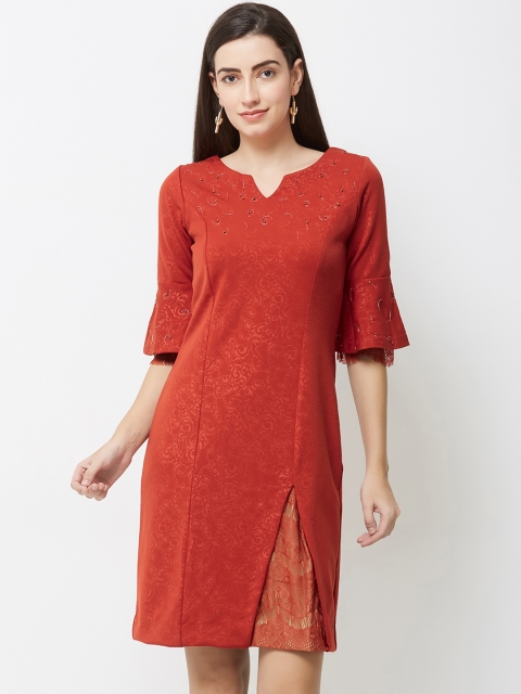 

Soie Women Printed Orange Sheath Dress