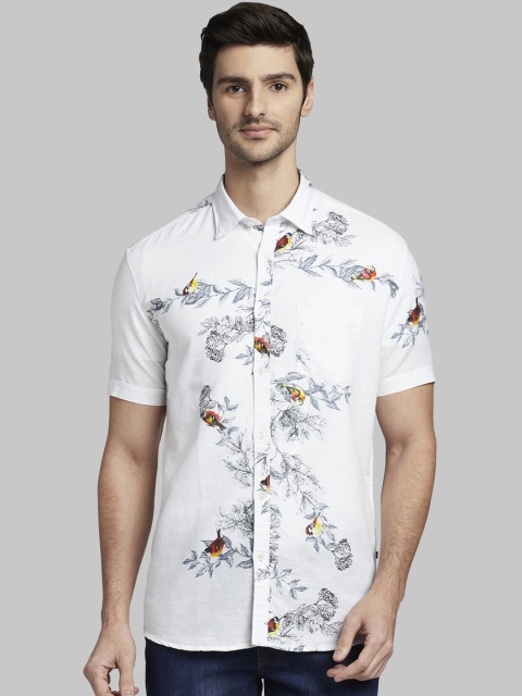 

Parx Men White Slim Fit Printed Linen Casual Shirt