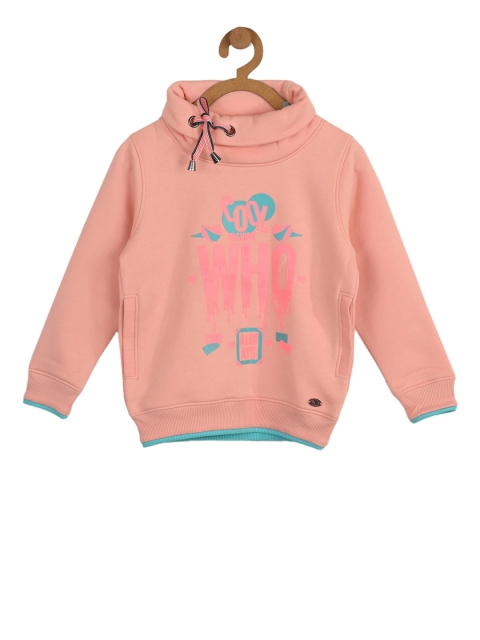 

Stupid Cupid Girls Peach-Coloured Printed Sweatshirt