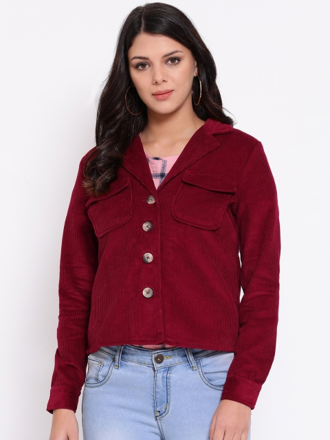 

Oxolloxo Women Maroon Solid Corduroy Tailored Jacket