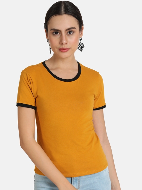

VividArtsy Women Mustard Yellow Solid Round Neck T-shirt