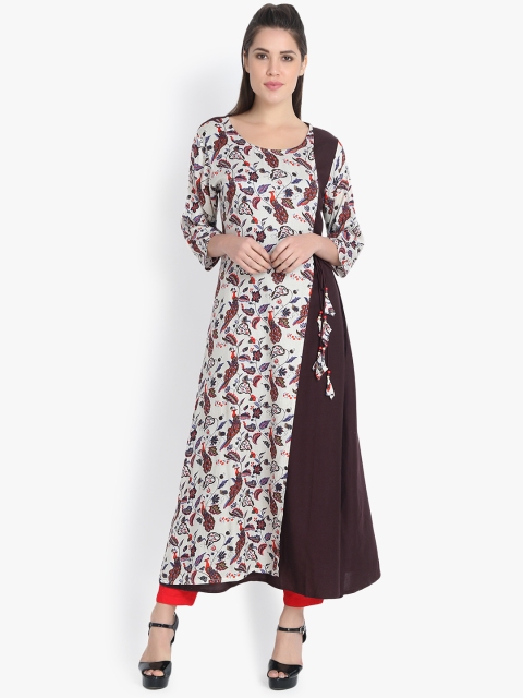 

rangeelo rajasthan Women Brown & White Printed A-Line Kurta