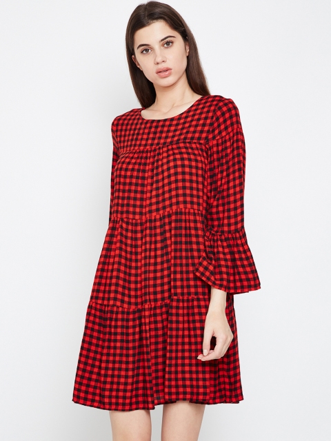 

Oxolloxo Women Red Checked Fit and Flare Dress