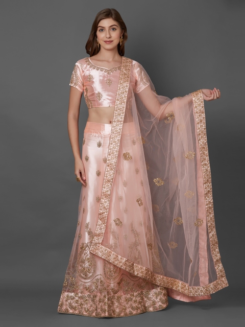

Mitera Peach-Coloured Semi-Stitched Lehenga & Blouse with Dupatta