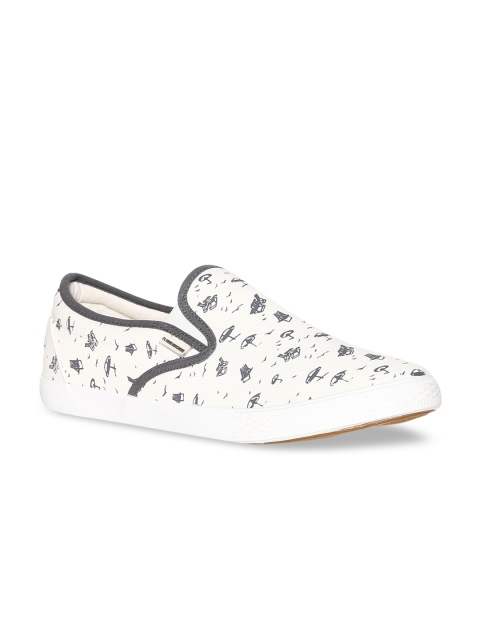 

Flying Machine Men Off-White & Blue Printed Slip-On Sneakers