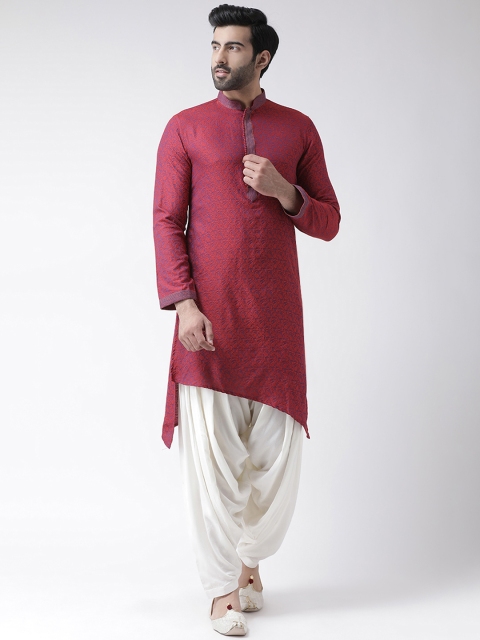 

KISAH Men Red & Purple Self Design Kurta with Patiala