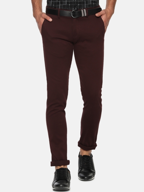 Allen Solly Men Brown Slim Fit Self Design Regular Trousers
