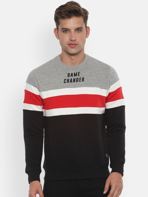 

People Men Black & Grey Striped Sweatshirt