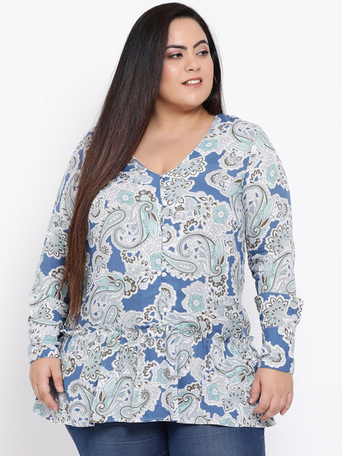 

Oxolloxo Women Blue & Brown Printed Shirt Style Top