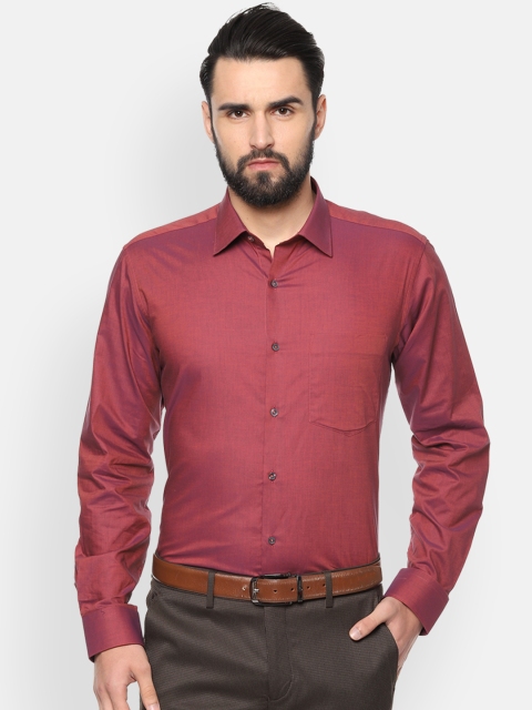 Van Heusen Men Red Regular Fit Solid Formal Shirt