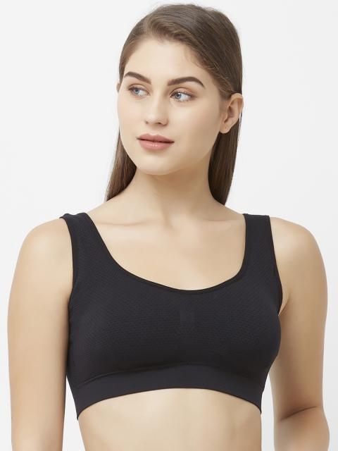 

FashionRack Black Self Design Non-Wired Lightly Padded Sports Bra 1521