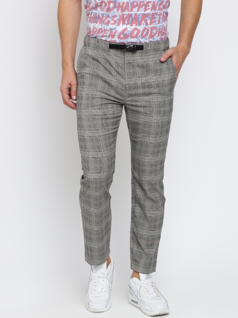 

Breakbounce Men Beige Slim Fit Checked Regular Trousers