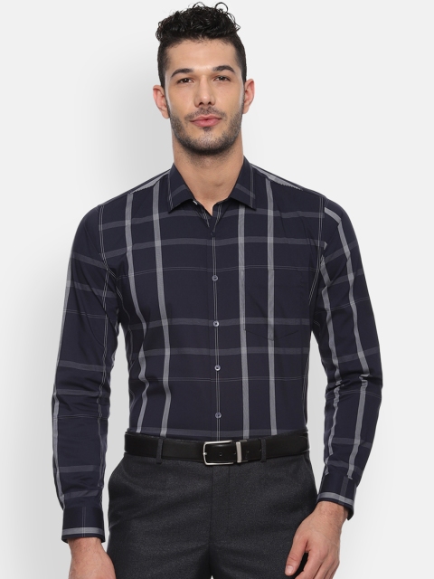 

Van Heusen Men Navy Blue & White Slim Fit Checked Formal Shirt