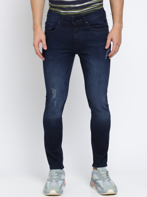 

Breakbounce Men Blue Skinny Fit Mid-Rise Low Distress Stretchable Jeans