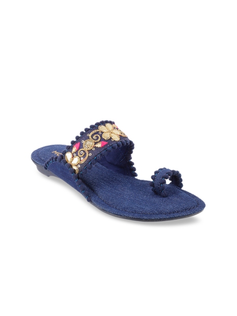 

Mochi Women Blue Printed One Toe Flats
